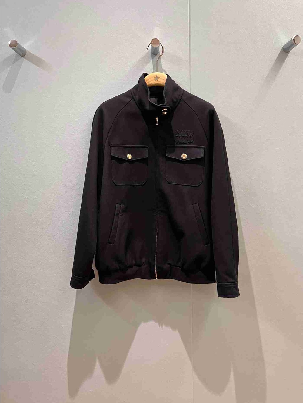 Miu Miu Black Zip-Front Military Pocket Jacket